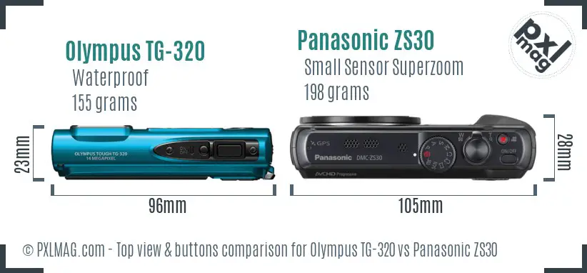 Olympus TG-320 vs Panasonic ZS30 top view buttons comparison