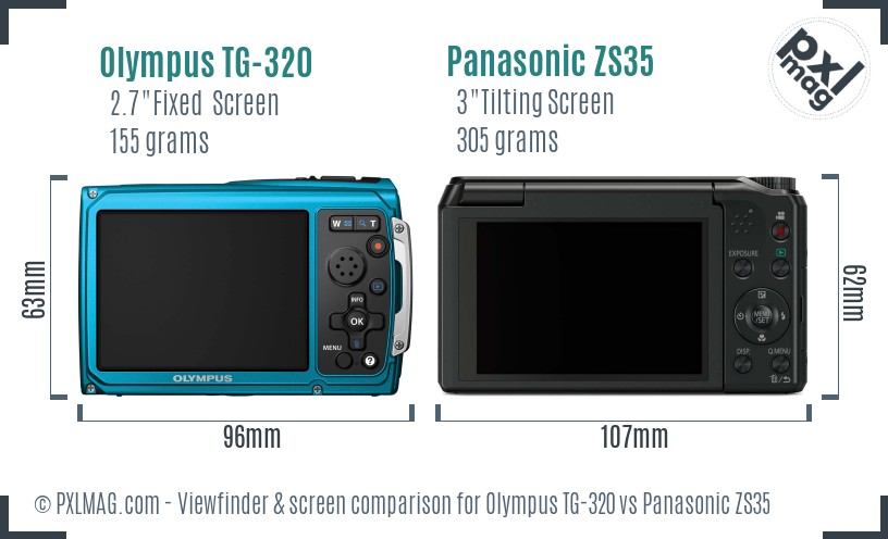 Olympus TG-320 vs Panasonic ZS35 Screen and Viewfinder comparison