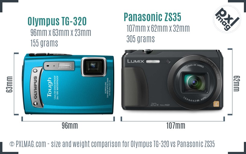 Olympus TG-320 vs Panasonic ZS35 size comparison