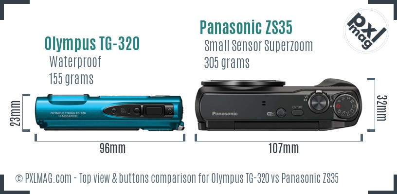 Olympus TG-320 vs Panasonic ZS35 top view buttons comparison