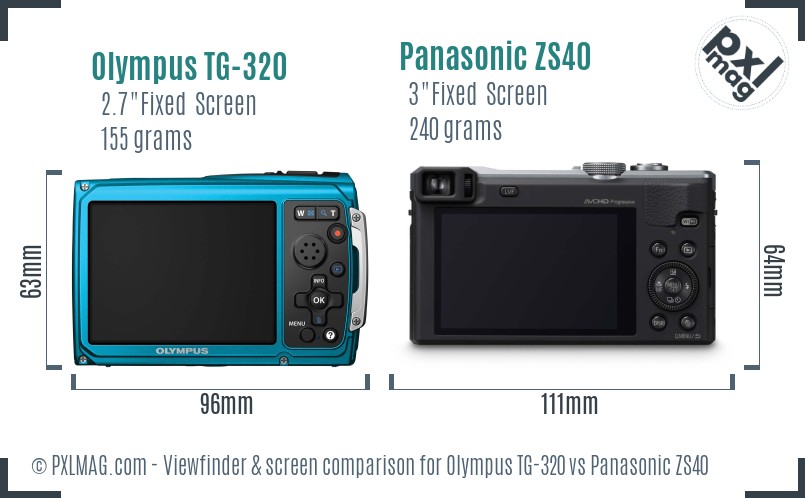 Olympus TG-320 vs Panasonic ZS40 Screen and Viewfinder comparison