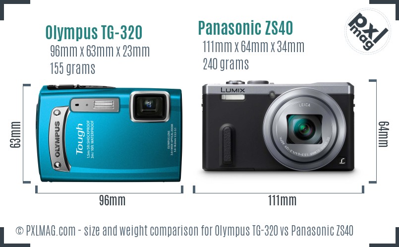 Olympus TG-320 vs Panasonic ZS40 size comparison