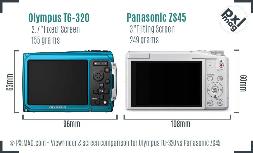 Olympus TG-320 vs Panasonic ZS45 Screen and Viewfinder comparison