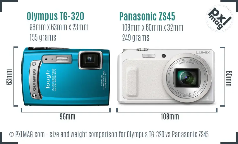 Olympus TG-320 vs Panasonic ZS45 size comparison