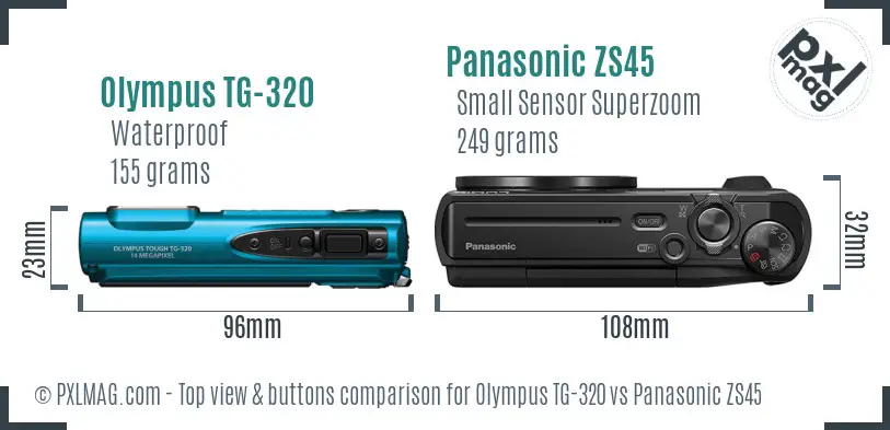 Olympus TG-320 vs Panasonic ZS45 top view buttons comparison