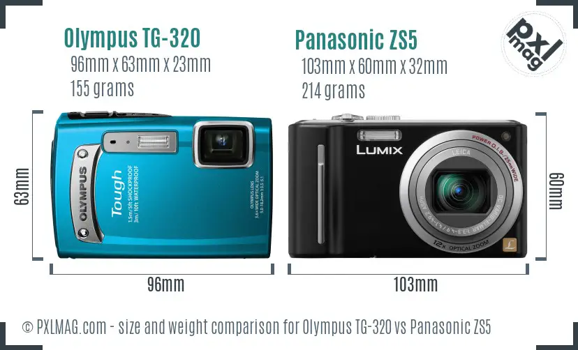 Olympus TG-320 vs Panasonic ZS5 size comparison