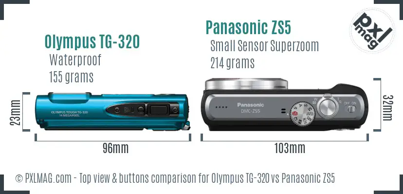 Olympus TG-320 vs Panasonic ZS5 top view buttons comparison