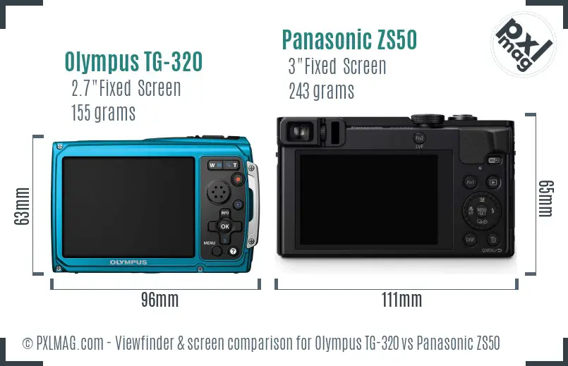 Olympus TG-320 vs Panasonic ZS50 Screen and Viewfinder comparison
