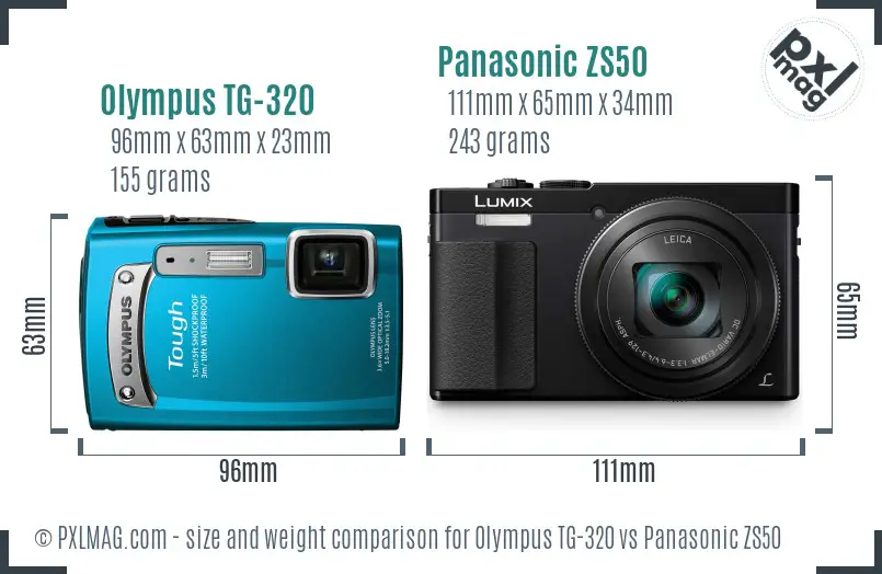 Olympus TG-320 vs Panasonic ZS50 size comparison
