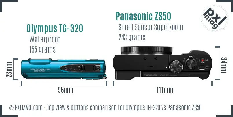 Olympus TG-320 vs Panasonic ZS50 top view buttons comparison