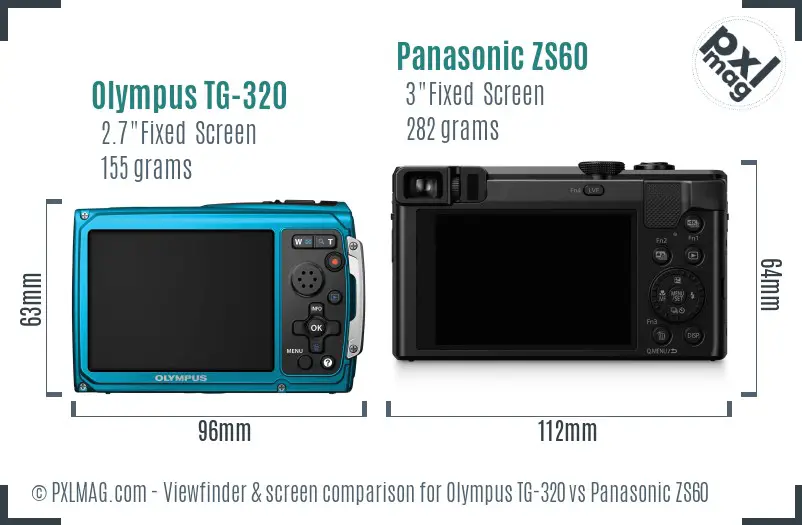 Olympus TG-320 vs Panasonic ZS60 Screen and Viewfinder comparison