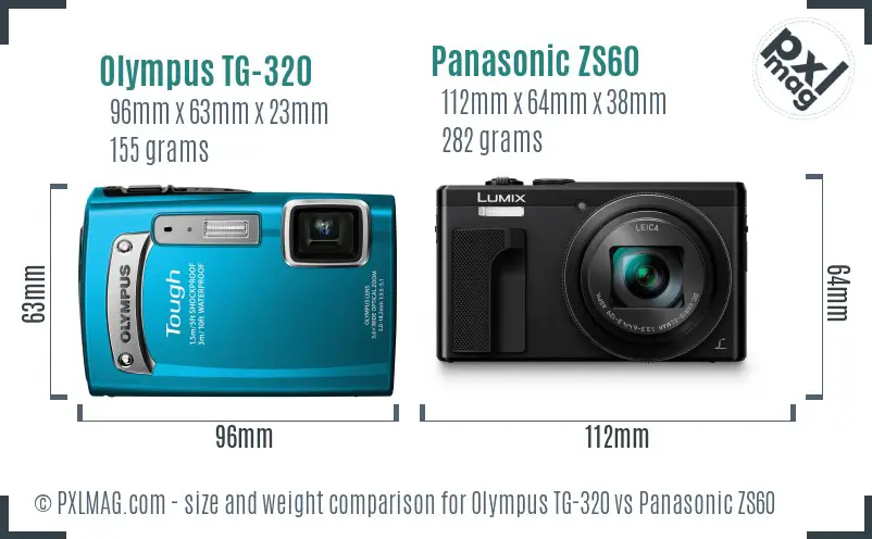 Olympus TG-320 vs Panasonic ZS60 size comparison