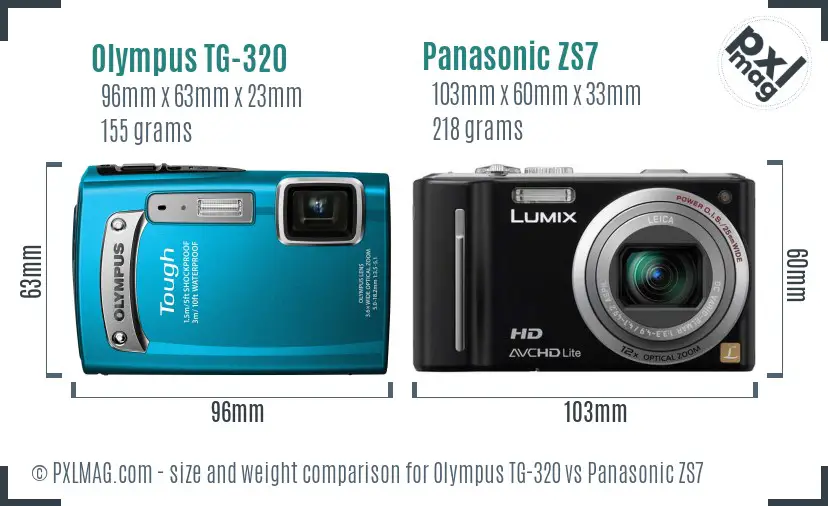 Olympus TG-320 vs Panasonic ZS7 size comparison