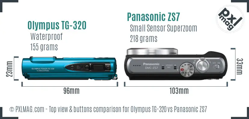 Olympus TG-320 vs Panasonic ZS7 top view buttons comparison