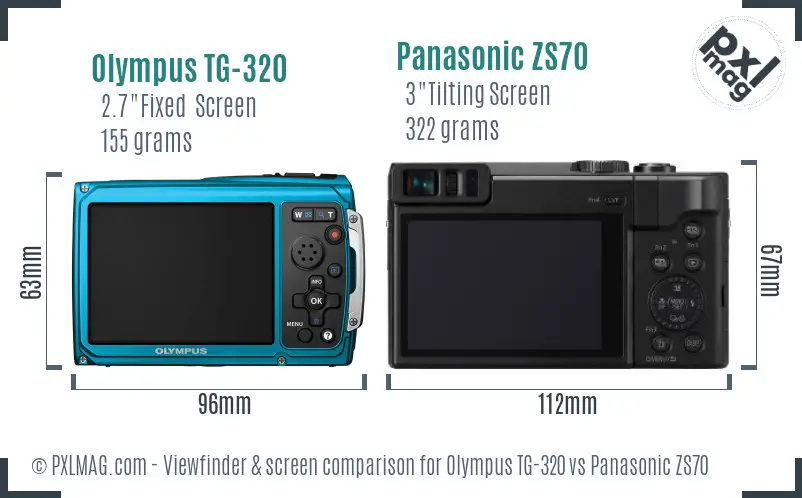 Olympus TG-320 vs Panasonic ZS70 Screen and Viewfinder comparison