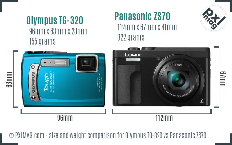 Olympus TG-320 vs Panasonic ZS70 size comparison