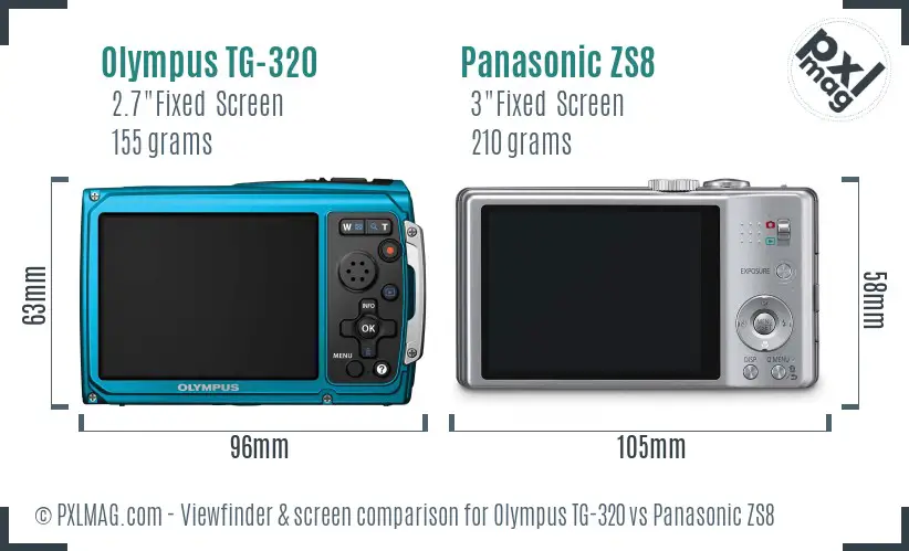 Olympus TG-320 vs Panasonic ZS8 Screen and Viewfinder comparison
