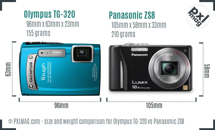 Olympus TG-320 vs Panasonic ZS8 size comparison