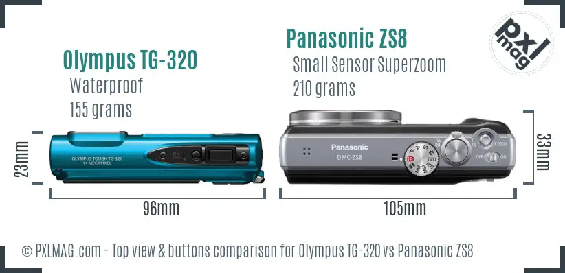 Olympus TG-320 vs Panasonic ZS8 top view buttons comparison