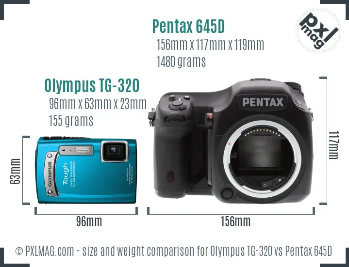 Olympus TG-320 vs Pentax 645D size comparison