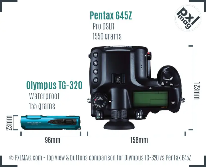 Olympus TG-320 vs Pentax 645Z top view buttons comparison