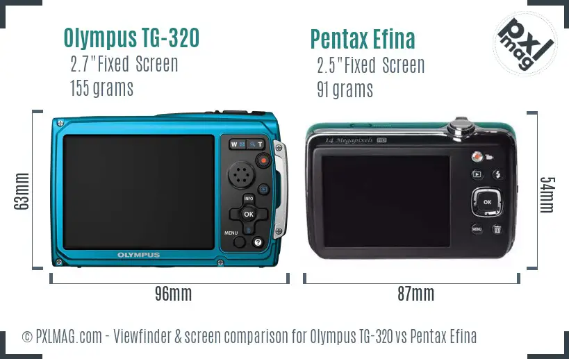 Olympus TG-320 vs Pentax Efina Screen and Viewfinder comparison