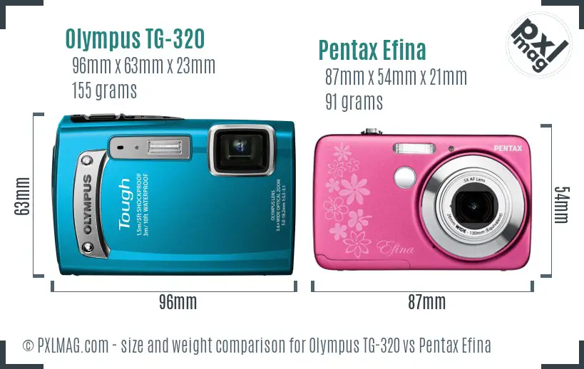 Olympus TG-320 vs Pentax Efina size comparison