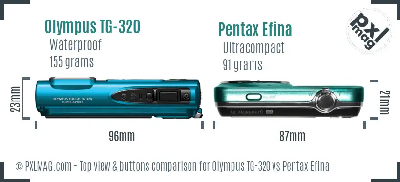 Olympus TG-320 vs Pentax Efina top view buttons comparison