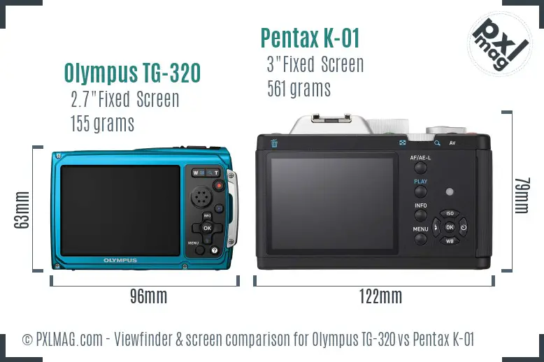 Olympus TG-320 vs Pentax K-01 Screen and Viewfinder comparison