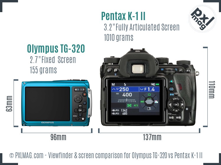 Olympus TG-320 vs Pentax K-1 II Screen and Viewfinder comparison