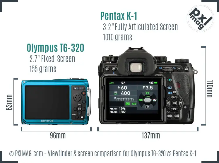 Olympus TG-320 vs Pentax K-1 Screen and Viewfinder comparison