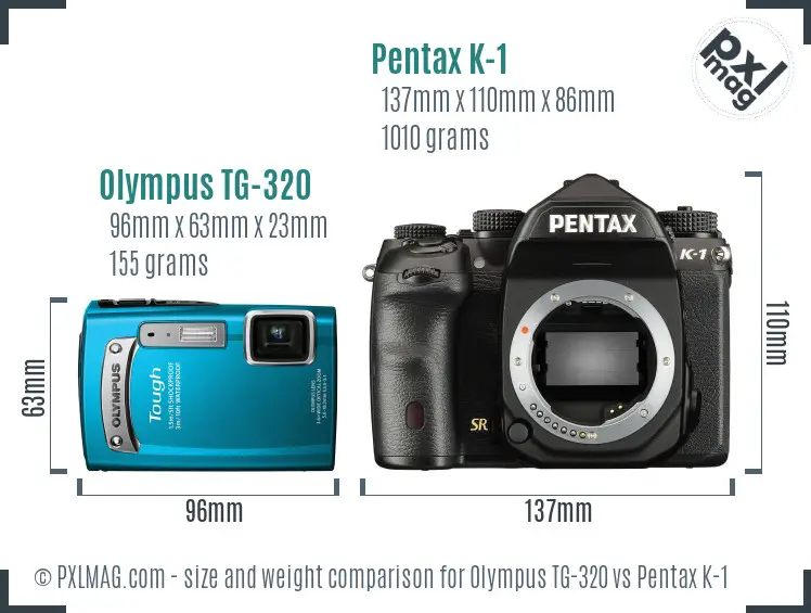 Olympus TG-320 vs Pentax K-1 size comparison