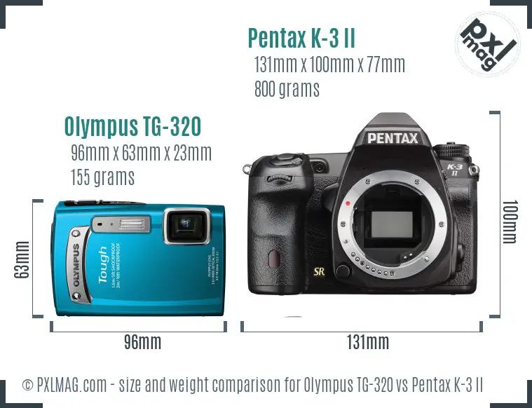 Olympus TG-320 vs Pentax K-3 II size comparison
