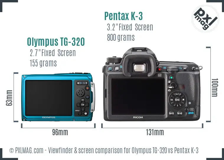 Olympus TG-320 vs Pentax K-3 Screen and Viewfinder comparison