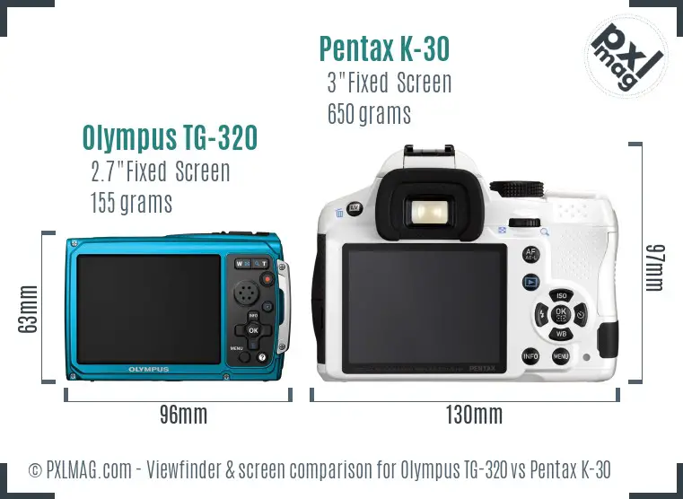 Olympus TG-320 vs Pentax K-30 Screen and Viewfinder comparison