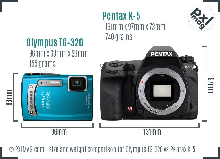 Olympus TG-320 vs Pentax K-5 size comparison