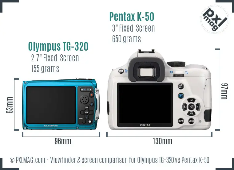 Olympus TG-320 vs Pentax K-50 Screen and Viewfinder comparison