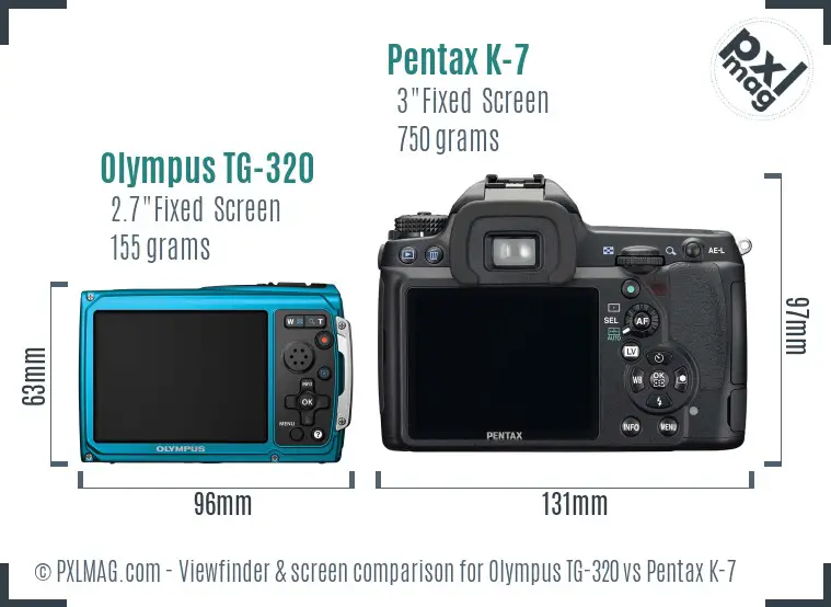 Olympus TG-320 vs Pentax K-7 Screen and Viewfinder comparison