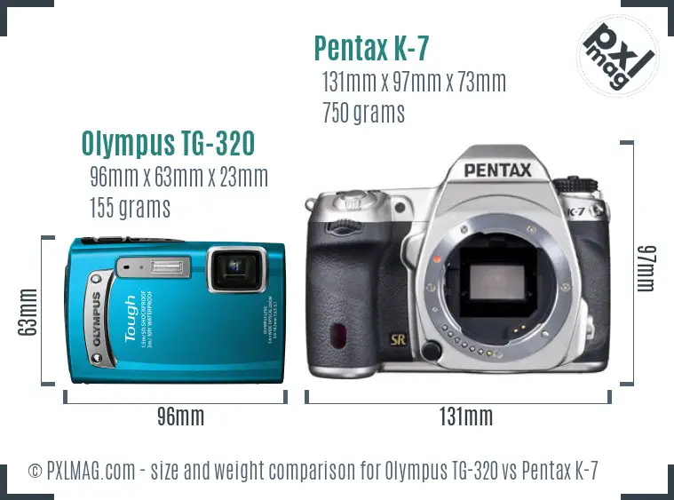 Olympus TG-320 vs Pentax K-7 size comparison