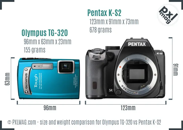 Olympus TG-320 vs Pentax K-S2 size comparison