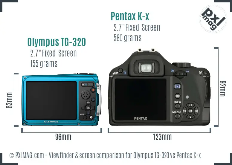 Olympus TG-320 vs Pentax K-x Screen and Viewfinder comparison