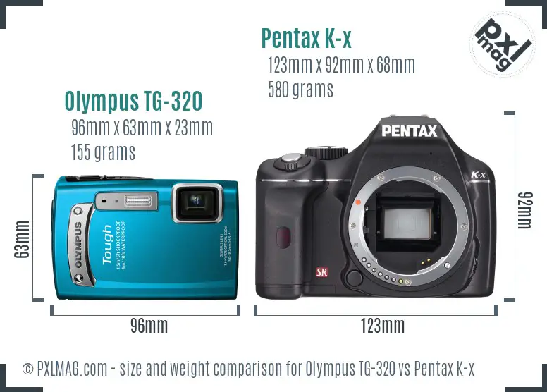 Olympus TG-320 vs Pentax K-x size comparison