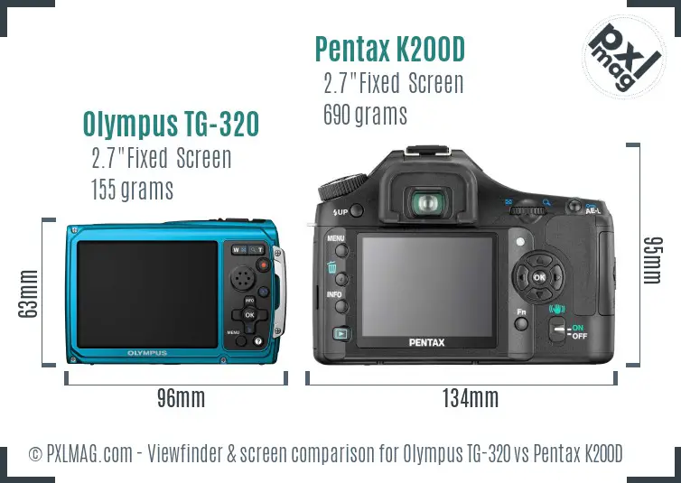 Olympus TG-320 vs Pentax K200D Screen and Viewfinder comparison