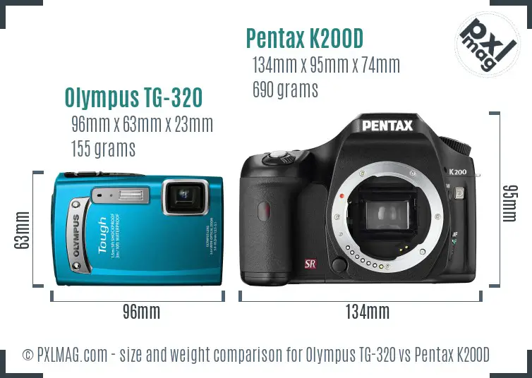 Olympus TG-320 vs Pentax K200D size comparison