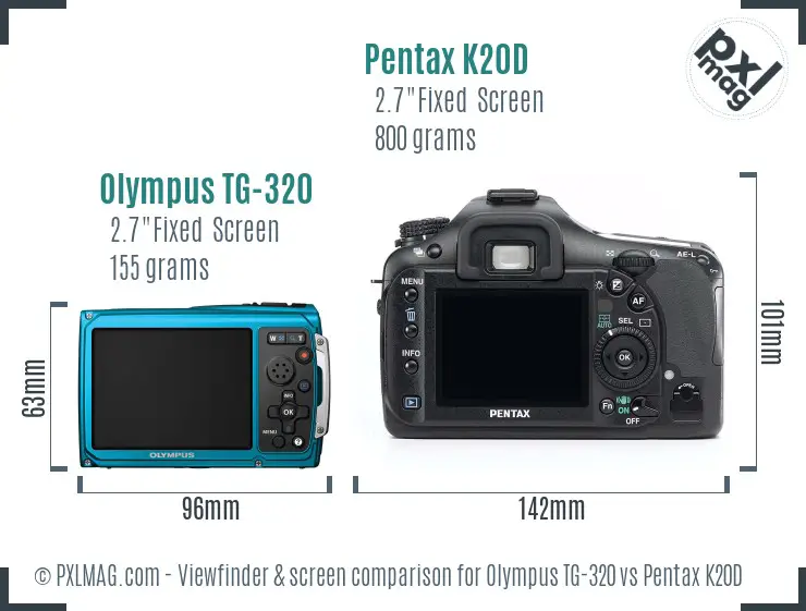 Olympus TG-320 vs Pentax K20D Screen and Viewfinder comparison