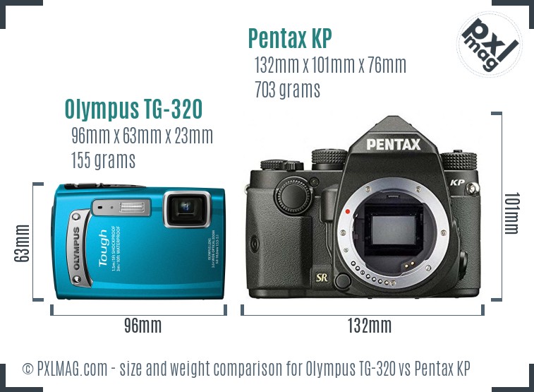 Olympus TG-320 vs Pentax KP size comparison