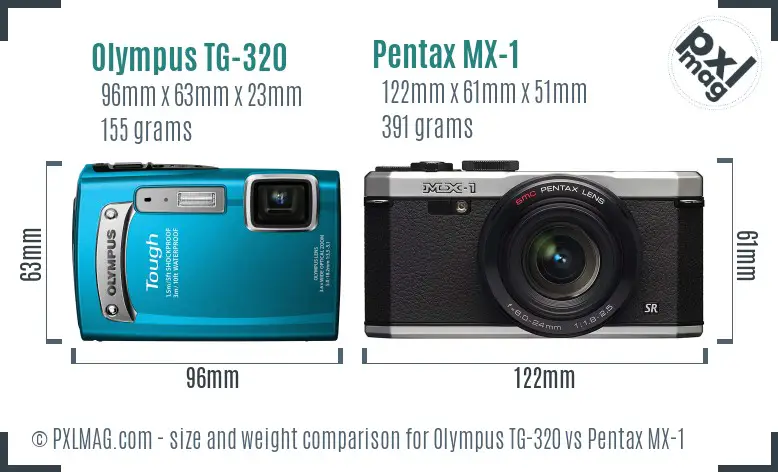 Olympus TG-320 vs Pentax MX-1 size comparison