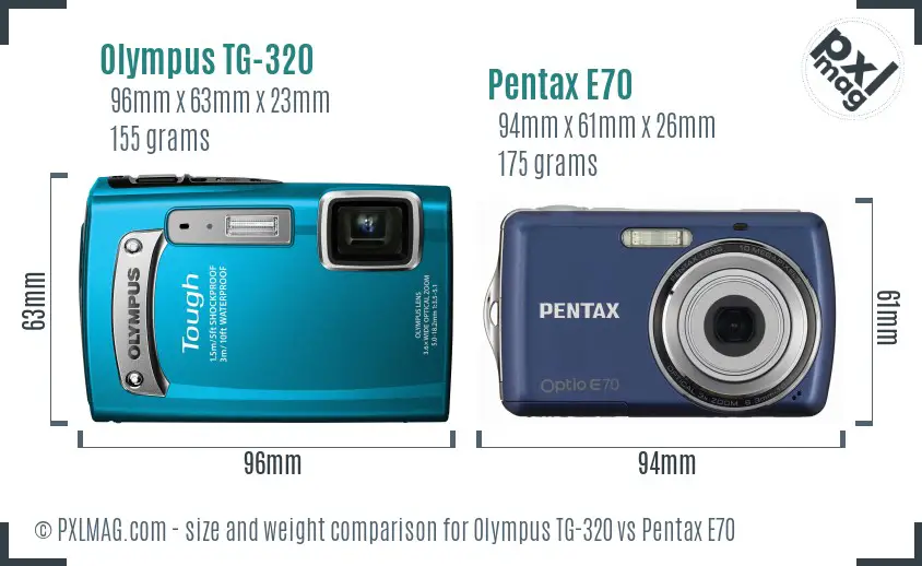 Olympus TG-320 vs Pentax E70 size comparison