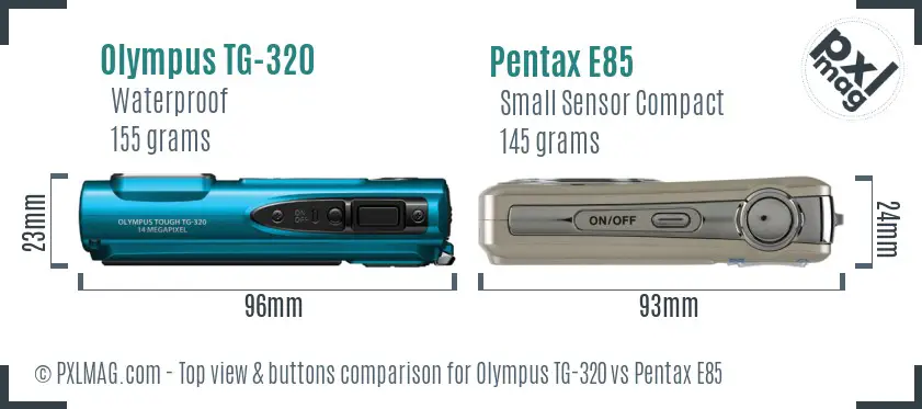 Olympus TG-320 vs Pentax E85 top view buttons comparison