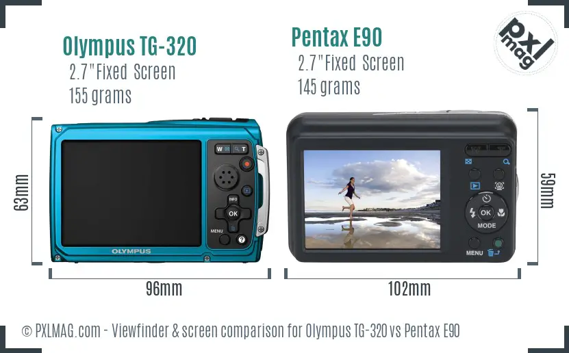Olympus TG-320 vs Pentax E90 Screen and Viewfinder comparison
